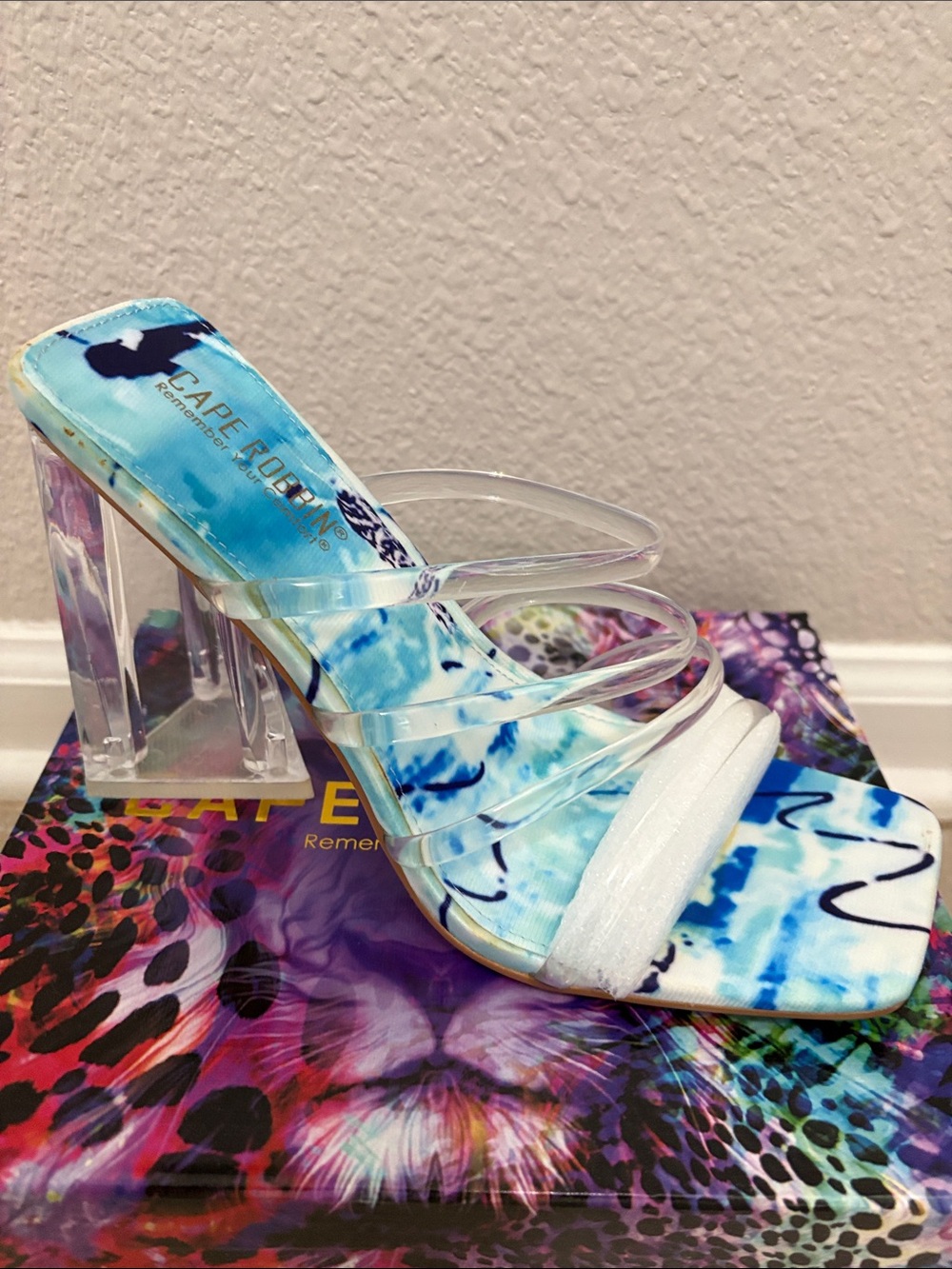 Clear Strap Block Heel Mules